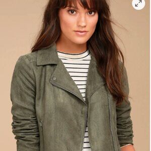Jack by BB Dakota Drapey Faux Suede Moto Jacket – Olive Green, Size Large